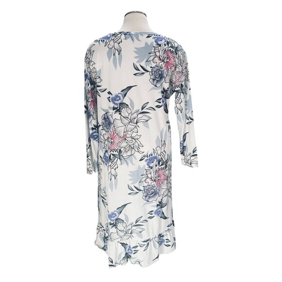 Floral Midi Dress White Blue Pink Print 2XL Ruffle Hem Spring Summer Cottagecore - Picture 9 of 11